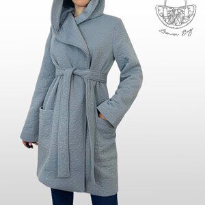 One of a Kind Exclusive/ Winter Fall Hooded Wrap Coat / Color Blue/ Size S
